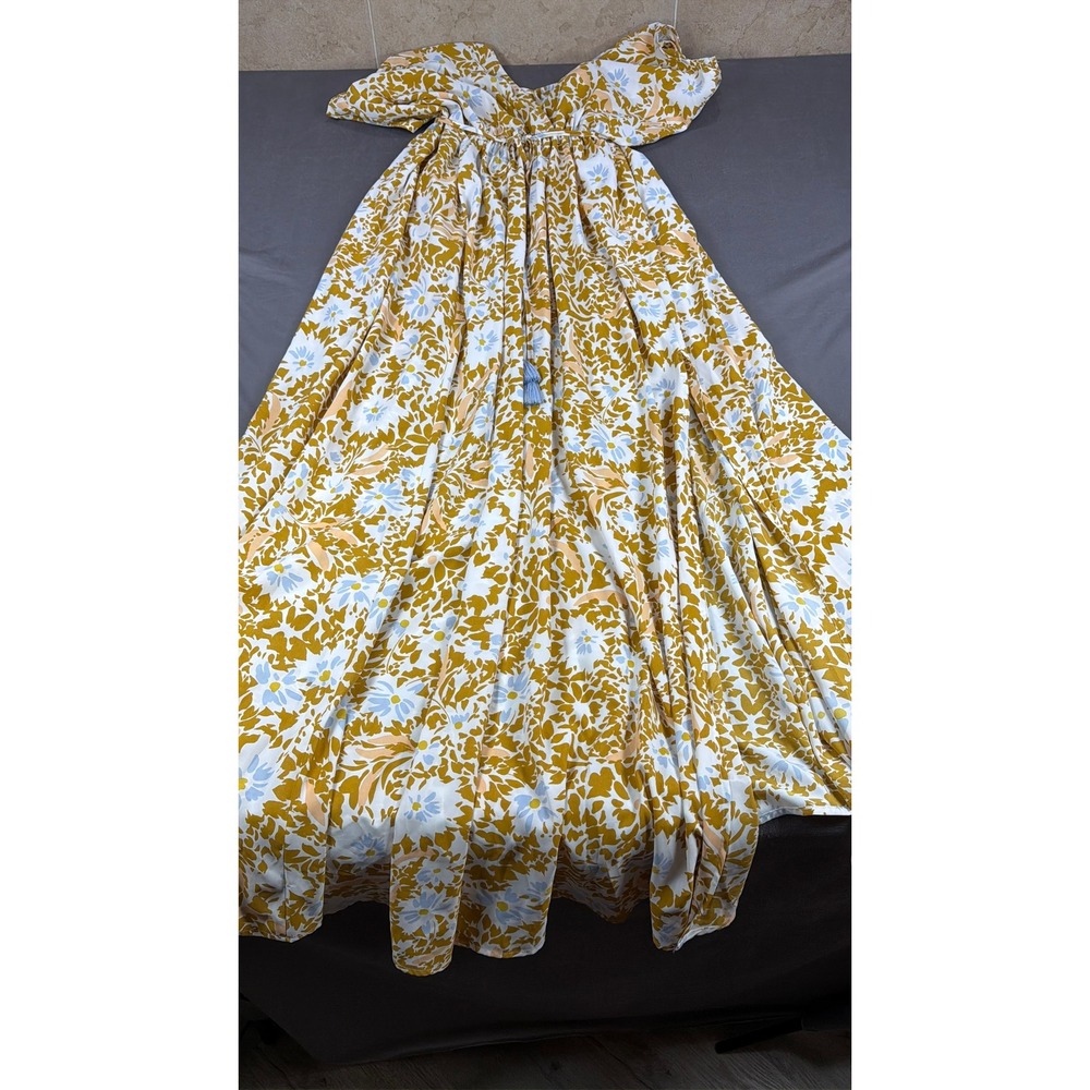 Show Me Your Mumu Floral Maxi Dress Womens M Yellow Blue Tassel Tie Boho Summer - Picture 11 of 12